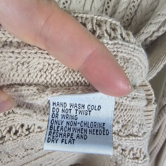 VTG 90s Talbots Beige Cable Knit Cardigan XL Cotton Fisherman Coastal Capsule - Picture 5 of 8